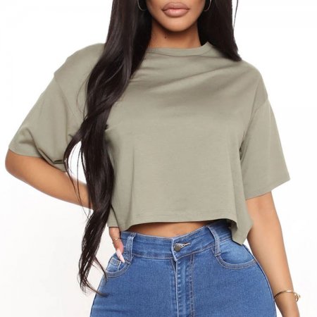 カスタム女性の Tシャツ半袖クルーネック綿 100% ベーシック Tシャツブランクブラックホワイト無地クロップトップ Tシャツ女性のための