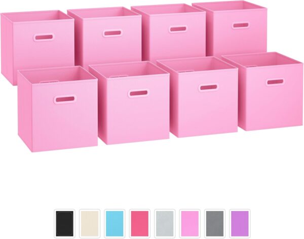 ストレージビン – 8個セット – ストレージキューブ | 折りたたみ式ファブリックキューブバスケット デュアルプラスチックハンドル付き キューブストレージビン クローゼットシェルフオーガナイザー | 折りたたみ式保育園引き出しオーガナイザー(Sunny Pink)