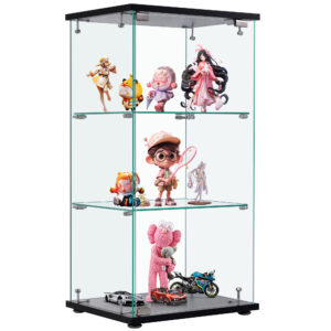 コレクションケース ガラスディスプレイキャビネット フィギュアケース 3段 ブラック 強化ガラス 全面ガラス サイズ:幅42.5×奥行36.5×高さ86cm WF320579BAA
