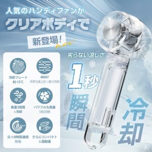 クリア扇風機 クリアハンディーファン 携帯扇風機 3段階風量 4WAY仕様 軽量 USB充電 手持ち 卓上 引っ掛け 冷却 熱中症対策 暑さ対策 cc045
