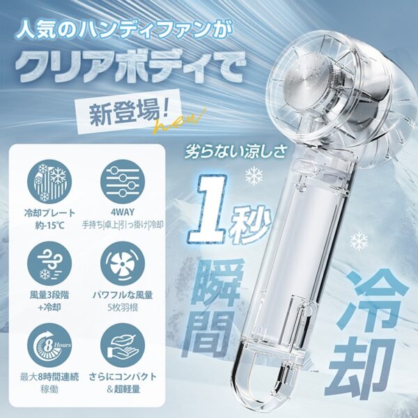 クリア扇風機 クリアハンディーファン 携帯扇風機 3段階風量 4WAY仕様 軽量 USB充電 手持ち 卓上 引っ掛け 冷却 熱中症対策 暑さ対策 cc045